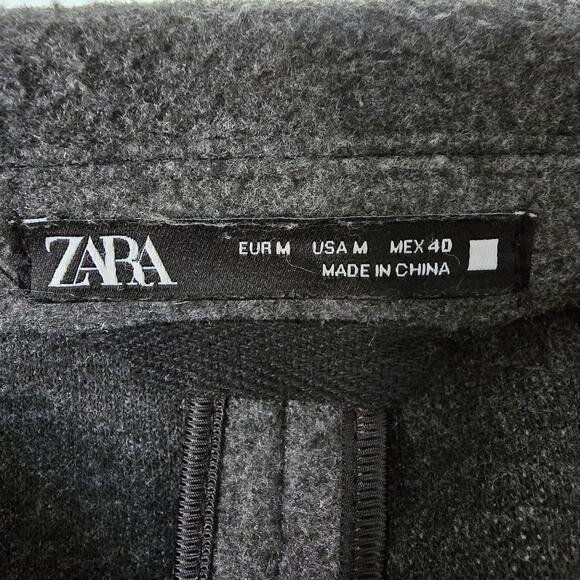 Zara 4 Way Coat Men M Gray 4-Way Stretch Knee Long Pea coat Overcoat Polyester - Picture 12 of 13